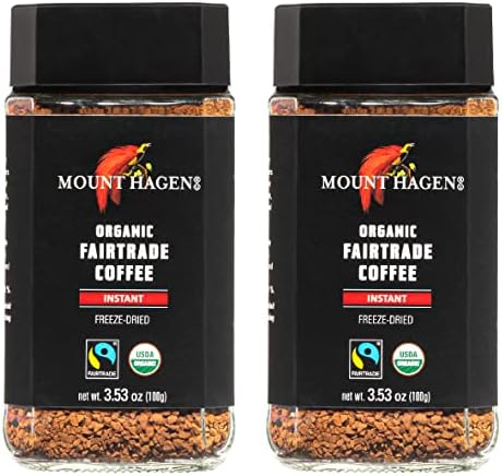 Mount Hagen 3.53oz Organic Freeze Dried Instant Coffee - 2 pack | Eco-friendly Coffee Made From Organic Medium Roast Arabica Beans | Fair-Trade Coffee Instant [2 x 3.53oz Jar]