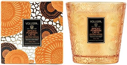 Voluspa Spiced Pumpkin Latte Candle | 2 Wick Glass Boxed Hearth | 16.5 Oz | All Natural Wicks and Coconut Wax for Clean Burning