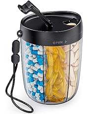 AUVON Pill Dispenser Holds 1 Monthly Vitamins, Supplement Pill Box Easy to Retrieve, Pill Organiser with Anti-Mixing &amp; Wide Openings Designs, Medication Organiser Includes 20 Sticky Labels (Black)