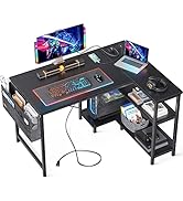 ODK 40 Inch Small L Shaped Gaming Computer Desk with Power Outlets, Reversible Storage Shelves & ...