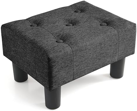 Poofzy Small Foot Stool Ottoman, Linen Ottoman Foot Rest with Legs, Rectangle Foolstool Ottomans for Couch, Ottoman Foot Stools for Living Room Entryway (Black)
