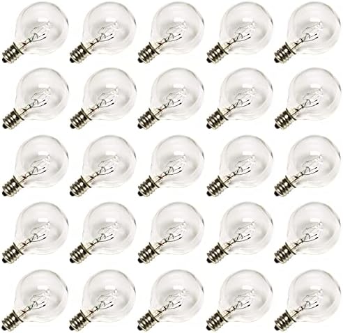 SUNSGNE G40 Replacement Light Bulbs, 5 Watt Clear Light Bulbs 1.5 Inch Globe Light Bulbs for Indoor Outdoor String Lights Replacement, Fits E12/C7 Screw Base Socket, 50 Pack