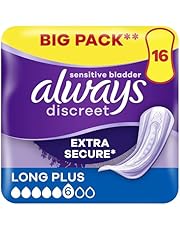 Always Discreet Incontinence Pads, Long, Plus, 16 Towels, BIGGER PACK, Odour Neutraliser, For Sensitive Bladder