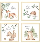 ArtbyHannah 4 Pack Framed Woodland Baby Nursery Wall Art Decor with 10x10 Wood Picture Frames and...
