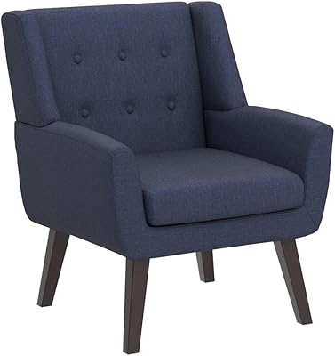 HUIMO Accent Chair, Upholstered Button Tufted Armchair, Linen Fabric Sofa Chairs for Bedroom, Living Room, Mid Century Modern Comfy Reading Chair (Dark Blue)