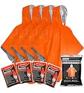 aZengear Emergency Survival Poncho (4pc) Thermal Mylar Foil Coating Blanket for Heat Retention an...