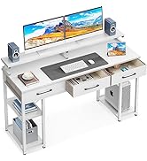 ODK Computer Desk with Drawers and Storage Shelves, 55 inch Home Office Desk with Monitor Stand, ...