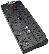 Tripp Lite TLP1208TELTV 12 Outlet Surge Protector Power Strip, 8ft Cord, Right-Angle Plug, Tel/Mo...