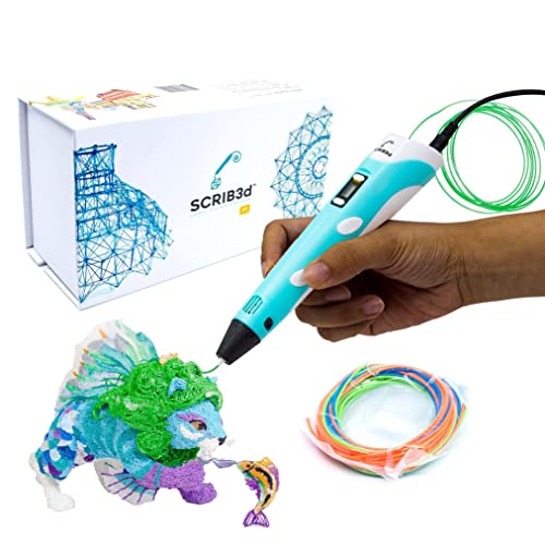 SCRIB3D P1 3D Printing Pen with Display - Includes 3D Pen, 3 Starter Colors of PLA Filament, Stencil Book + Project Guide, an