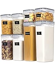 Food Storage Containers Set of 8, Airtight Food Storage Canisters with Lids for Pantry, Plastic Stackable Leakproof Kitchen Space Saving Organizer for Flour, Sugar,Snack - Clear