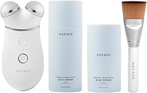 NuFACE TRINITY+ Microcurrent Facial Device Kit - FDA Cleared Face Sculpting &amp; Neck Tightening Device to Contour Cheeks &amp; Brows + Microcurrent Gel Activator, Silk Crème &amp; Brush