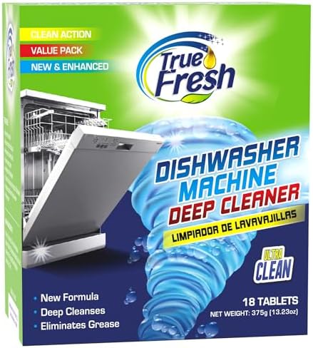 True Fresh Dishwasher Cleaner & Deodorizer Tablets 18-Pack, 20g Each - Powerful Limescale & Odor Removal - Deep Clean for Sparkling Dishwashers - Safe, Effective, and Compatible with All Models