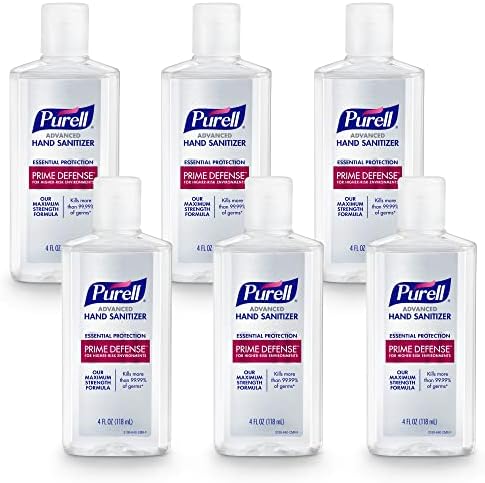 PURELL PRIME DEFENSE Advanced Hand Sanitizer, 85%, Maximum Strength Formula, 4 fl oz Travel Size Bottles (Pack of 6), 3499-04-EC