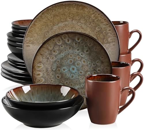 vancasso Bubble Brown Dinner Set, Reactive Glaze Dinnerware Tableware, 20-Piece Dinner Service with Dinner Plate, Dessert Plate, Cereal Bowl, Soup Plate and Mug, Service for 4