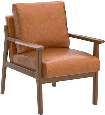 Okeysen Modern Leather Accent Chair with Solid Wood Frame,Upholstered Living Room Chairs with Waist Cushion,Comfy Reading Retro Side Lounge Arm Chair,Oversized Chairs for Bedroom Waiting Room