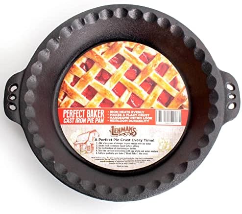 Lehman's Extra Deep Pie Pan, Pre-Seasoned Cast Iron Bakeware with Crimped Edges and Handles, 10.25 inches