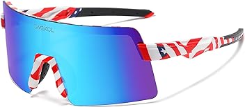 OMEKOL Polarized Sports Sunglasses Cycling Glasses UV400 Mountain Bike Goggles MTB Riding Bicycle Eyewear Men Women Baseball Running Fishing Golf Outdoor - USA Flag Frame/Blue Lens