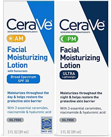 CeraVe Day & Night Face Lotion Skin Care Set | Contains AM with SPF 30 and PM Face Moisturizer | Fragrance Free