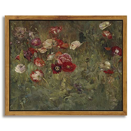 InSimSea Framed Canvas Wall Art Vintage Decor, Home Decor Classical Floral Scenic Oil Painting Canvas Prints, Rustic Wall Dec