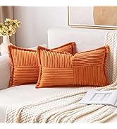 MIULEE Corduroy Pillow Covers with Splicing Set of 2 Super Soft Couch Pillow Covers Broadside Str...