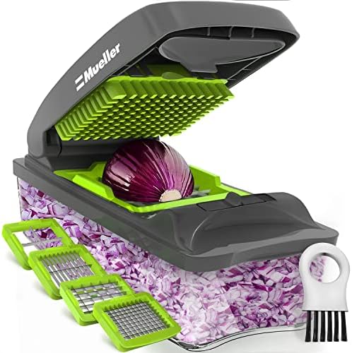 Mueller 4-Blade Onion Chopper, Vegetable Chopper, Grape Cutter, Egg and Cheese Slicer with Container