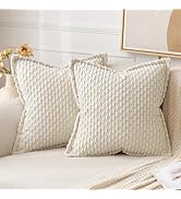 MIULEE Cream White Throw Pillow Covers 18x18 Inch Pack of 2 Soft Corduroy Pillow Covers Decorativ...