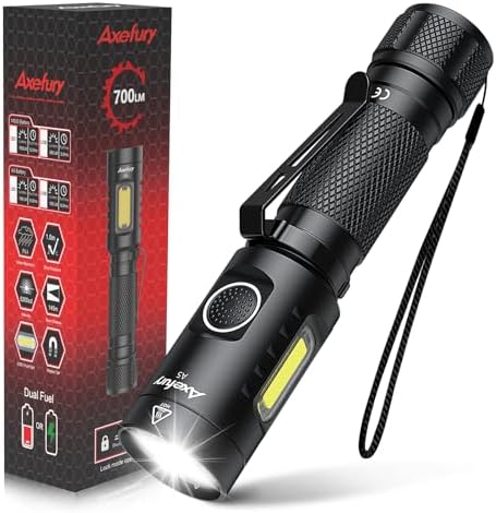 axefury Flashlight, Magnetic LED Flashlight,Small Powerful EDC Flashlight A5 with COB Side light,700 lumens,6 Modes,2 Types Batteries,Waterproof for Camping, Emergency(Not Included Battery) Gift