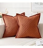 MIULEE Rust Throw Pillow Covers 18x18 Inch Pack of 2 Soft Corduroy Pillow Covers Decorative Strip...