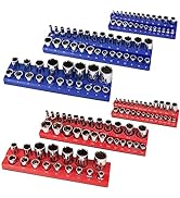 Reniteco Magnetic Socket Organizer - 6 Piece Red SAE & Blue Metric Socket Holder Kit - 1/2-inch, ...