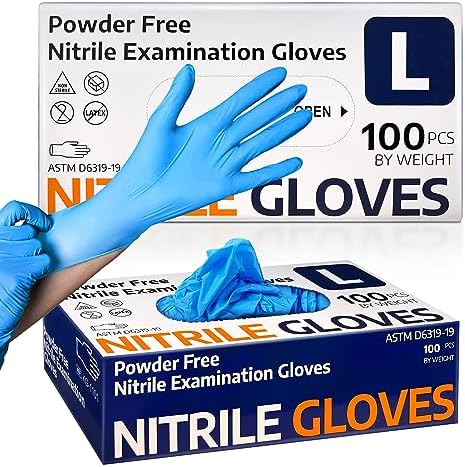 Supmedic Nitrile Exam Glove, 3.5 mil Disposable Medical Gloves Powder-Free Latex-Free, Box of 100 pcs (Blue) (Large)