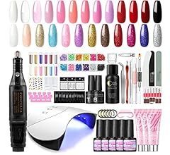 Gel Nail Kit UV Light and 12 Pcs Gel Nail Polish with Base Coat Top Coat 3 Colors Poly Gel with Electric Nail Cutter Machin…