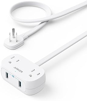 Image of Anker USB Power Strip, 5 ft Thin Cord and Flat Plug, Small Power Strip with 2 Outlets and 2 USB Charger, Safety System for Desktop Charging, Compact for Cruise Ship, Travel, Desk, and Home Office