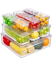 KUMD 10 Pack Fridge Organizers, Stackable Refrigerator Organizers and Storage, Clear Fridge Organizer Bins with Lids, BPA Free Kitchen Organizer for Food, Fruit, and Vegetable Storage