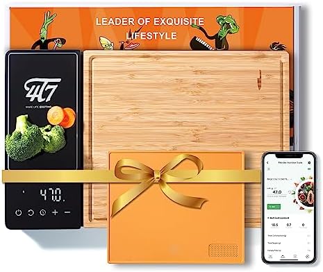 4T7 Smart Meal Prep System, Smart Cutting Board Set, Bamboo and Wheat Straw Chopping Boards, Weigh, Timer, App Calorie Counter, Juice Grooves, Health Management, Best Gift, The Smart Food Prep Station