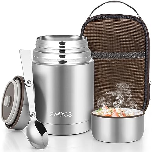 ZWOOS 800ml Thermos Alimentaire Chaud avec Sac à Lunch, Acier Inoxydable 316 Boite Isotherme Repas Chaud avec Cuillère, Boite Repas Isotherme pour Ecole, Bureau, Camping