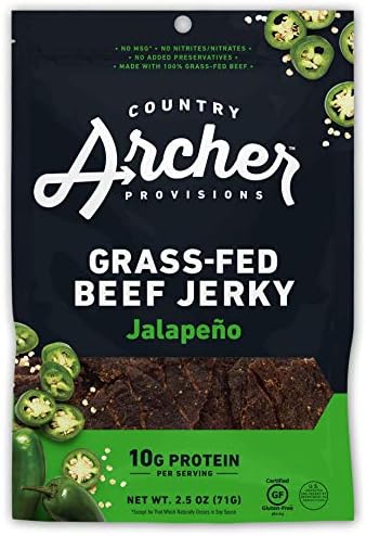 Jalapeno Beef Jerky by Country Archer, 100% Grass-Fed, Gluten Free, 2.5 Ounce (4 Pack)