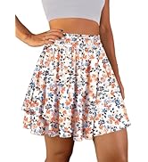 YESNO Flowy Summer Ruffle Boho Skorts Skirts for Women Floral Casual Elastic High Waist Shorts wi...