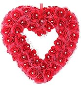 idyllic Heart Shaped Wreath Floral Rose Artificial Garland Door Wreath for Home Wedding Valentine...