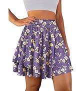 YESNO Flowy Summer Ruffle Boho Skorts Skirts for Women Floral Casual Elastic High Waist Shorts wi...