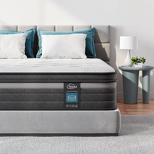 TeQsli Gel Individually Pocket Sprung Double Mattress 4FT6 with Breathable Soft Fabric, 10 Inch Hybrid Mattress Double for Pressure & Back Pain Relief, Medium Firm Mattress in a Box 135x190x25cm