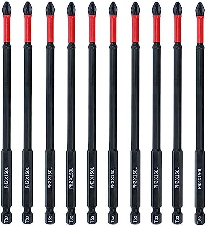 AUTOTOOLHOME 10 Pack Phillips PH2 Magnetic Anti Slip Screwdriver Bit Set 6 inch Length TS2 Anti-Slip Long Drill Bits Impact Driver Bits