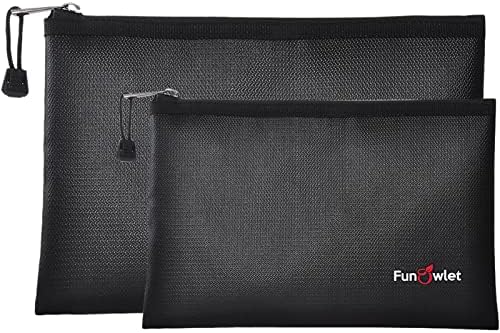 Fireproof Safe Money Document Bags - 2 Pack 13.4" x 9.8" and 10.6" x 6.7" Waterproof Zipper Bag, Fire & Water Resistant Storage Organizer Pouch for A4 A5 Documents Holder,File,Cash,Passport,Tablet