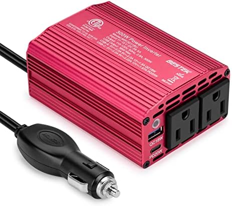 BESTEK 300W Car Power Inverter, with USB-C PD 20W, DC 12V to 110V AC Car Plug Adapter Outlet Converter with QC3.0 USB Ports Multi-Protection Car Charger Power Inverter for Vehicles