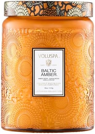 Voluspa Baltic Amber Candle, 18 oz, Coconut Wax Blend, Scented Candles for Home, 100 Hour Burn Time, Candle Jars