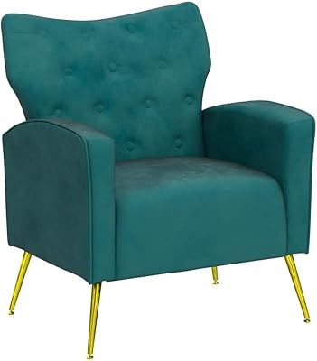 Sucrever Teal Accent Chairs Set of 2 with Armrests/Pillow, Upholstered Wingback Chair, Comfy Tufted Easy Stylish Velvet Accent Chair Set of 2 for Bedroom Living Room Club and Fireplace