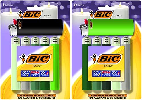 BIC Classic Maxi Pocket Lighter, Shades of Green, 12-Pack (Packaging and Colors May Vary)