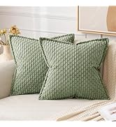 MIULEE Sage Green Throw Pillow Covers 18x18 Inch Pack of 2 Soft Corduroy Pillow Covers Decorative...