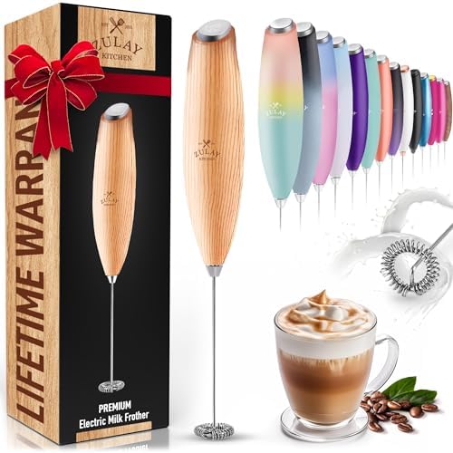 Zulay Powerful Milk Frother for Coffee with Powerful Motor - Handheld Frother Electric Whisk, Milk Foamer, Mini Mixer & Coffee Blender Frother for Frappe, Latte, Matcha, No Stand - Maple