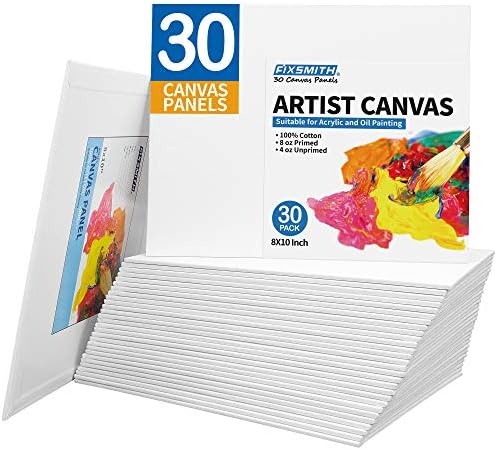 FIXSMITH Canvases for Painting, 8x10 Inch Canvas Boards, Super Value 30 Pack White Blank Canvas Panels, 100% Cotton Primed，Painting Art Supplies for Professionals, Hobby Painters, Students & Kids