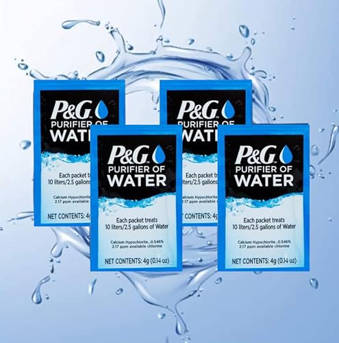 P&G Purifier of Water Portable Water Purifier Packets. Emergency Water Filter Purification Powder Packs for Camping, Hiking, 